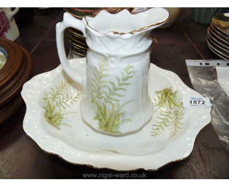 A matching set of small 'Old Foley' bowl and pitcher in fern design.