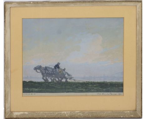 Brendel, Karl Alexander (1877 Frankfurt a.d. Oder 1945) Bauer auf dem Feld. Farbholzschnitt (l. Altersspuren), re. u. handsig