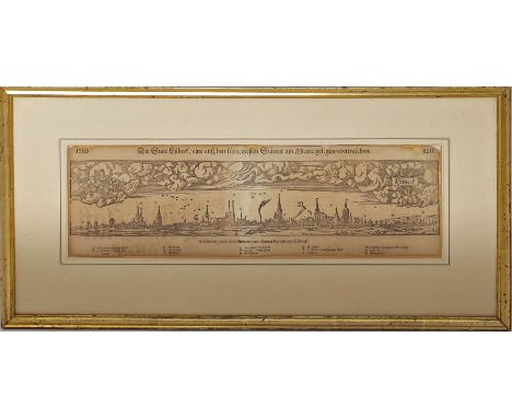 Münster, Sebasian (1488 - 1552) "Die Stadt Lübeck", Holzschnitt aus "Cosmographia" (gebräunt, Randschäden und Bugfalte). 12,5