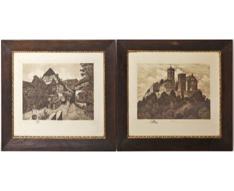 Zwicker, Carl (20. Jh.) Paar Radierungen: "Wartburg" und "Wartburg-Hof", so je bez. Im Stein sign. Je ca. 27x 38 cm, breitran