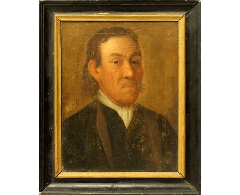 Portraitist (17./18. Jh.) Portrait eines älteren Herrn. Öl/Lwd./Platte (starke Altersspuren, teils Farbfehlstellen). Ca. 42x 