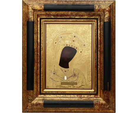 Porzellanbild "Ikone". "DIE GOLDENE MADONNA". Limitierte Auflage Ex. 180/1.500. Hersteller Ikonenmuseum Autenried/Drache und 