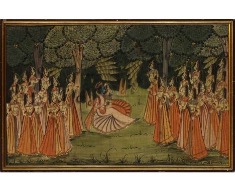 Indische Tuschmalerei. Indische Hochzeit. Tusche/Stoff. D. 70x 110 cm. R.