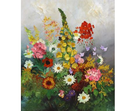 Herman (20. Jh.) Feldblumen mit Mohn. Öl/Lwd., li. u. sign. 60x 50 cm. R.