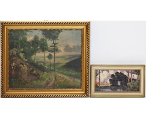 Großes und kleines Ölgemälde (1. Hälfte 20. Jh.) Landschaftsdarstellungen. 1x mit Farbverlusten. 16x 34 bzw. 44x 56 cm. R.