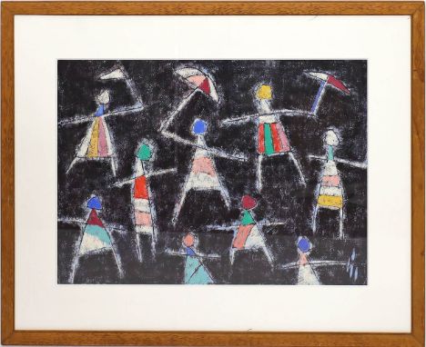 Wittler, Heinz (1918-2004), auch Heinrich Arrigo Wittler Figurengruppe. Mischtechnik, re. u. monog. "Wi". Ca. 46x 66 cm. PP.,