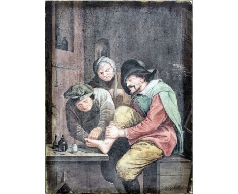 Söhlke, H. R. (18./19. Jh.) Beim Arzt. Aquarell/Pergament (Altersspuren, verblasst), re. u. sign. 19,5x 14,5 cm.