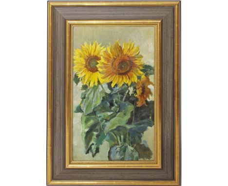 Liebing, Alfred (Leipzig 1864 - 1957) Sonnenblumen. Öl/Platte, re. u. sign., verso unleserlich bez. Ca. 53x 32 cm. R.(Tet_7)