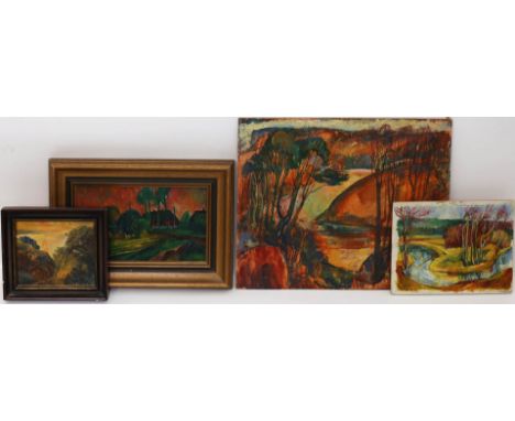 4 kleinformatige Ölgemälde. Landschaftsdarstellungen, dabei Dagmar Glaser Lauermann, (1927 Sluknow - Berlin) und Frank Glaser