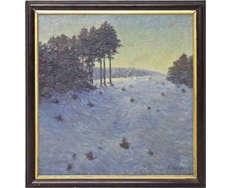 Leistner, Albrecht (1887 Leipzig 1950) "Winter im Harz", so auf Etikett betitelt, sign. und bez. Leipzig. Öl/Lwd., re. u. sig