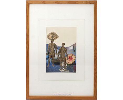 Koch, Volker (lebt und arbeitet in Berlin) "Metaphysiker sich in der Kulisse begegnend". Papiercollage. Ca. 30x 19x 29 cm. PP