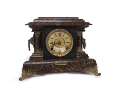 LATE VICTORIAN ARCHITECTURAL MANTEL CLOCKsigned W. Verrier, the chapter ring with Roman numerals, two front winding keyholes,