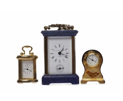 MATTHEW NORMAN OF LONDON MINIATURE CARRIAGE CLOCKthe white enamel dial with Roman numeral chapter ring and blued steel moon h