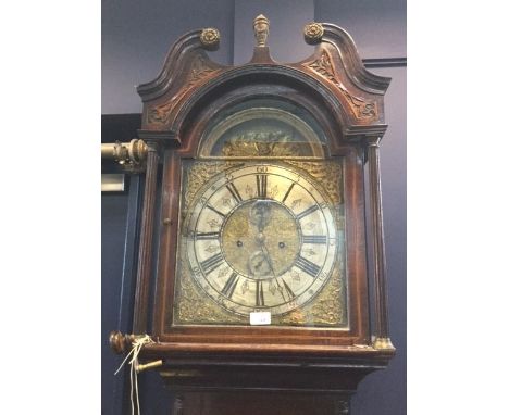 EARLY 19TH CENTURY OAK MARQUETRY LONGCASE CLOCK signed Young, Stirling, the silvered Roman numeral chapter ring with subsidia