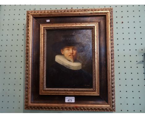 R. Lowe, a portrait of a seated gentleman in 17th century dress, oil on board, signed to lower right corner, (24cm x 19cm) in