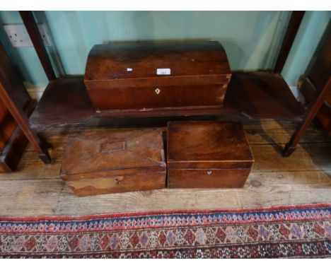 A collection of three 19th century boxes, to include a tea caddy of sarcophagus form, a domed top box and one other.