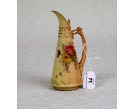 A Royal Worcester small ewer, having blush ivory decoration, hand painted foliate and gilt finish, shape no. 1260, puce mark 