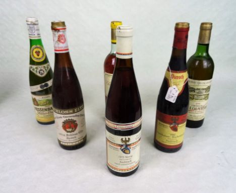 Six assorted bottles of wine, to include: 1971 Chateau D'yquem, 1976 Chateau La Louviere, 1980 Ersekhalom-Bischofsberger and 