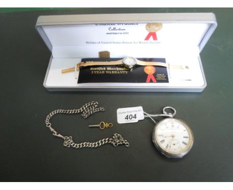 A silver cased Kay's 'Perfection' lever pocket watch, together with a silver chain and a contemporary Marcel Drucker lady's w