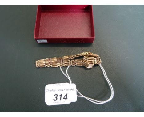 A 9ct gold gate link bracelet with heart shaped clasp.