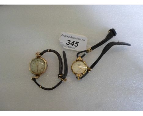 A lady's 9ct gold cased wristwatch, together with a lady's Rotary Seven wristwatch in yellow metal case, each to a leather br