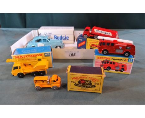A Matchbox Lesney no. 8 Mobilegas Petrol tanker, together with a Matchbox Lesney no. 28 Truck, a Matchbox Super Fast no. 35 F