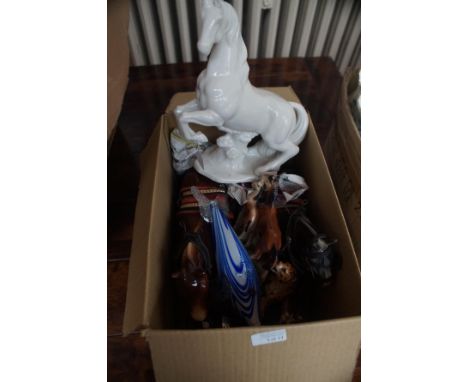 Box of ceramic horses &amp; others 