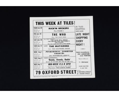 The Who, An original double-sided handbil / flyer advertising forthcoming attractions for the months of July and August 1966 