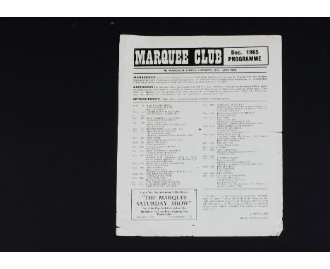 The Who,  Marquee Club - an original double sided single sheet programme for the Month of December 1965, dates to include The