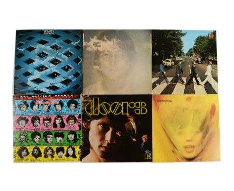 Sixties LPs, seventeen albums including The Beatles, Who, Rolling Stones, John Lennon and The Doors, name stamped on most lab