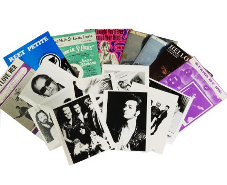 Music Sheets / Promo Photographs, seven sheets including The Beatles, John Lennon, Cilla Black and others, eight black and wh