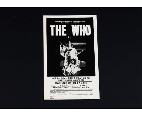 The Who, An original flyer / handbill for their concert at The Hammersmith Palais, Thursday 29th October 1970, in excellent c