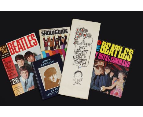 The Beatles, mixed box lot including fold-out poster greetings card,  John Lennon - In His Own Write hardback book (September