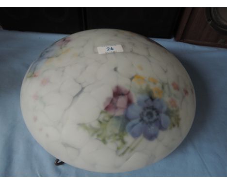 An early 20th century hand painted glass light shade with fittings