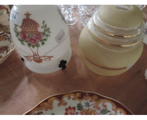 Two glass light shades including hand painted milk glass  and deco style  
