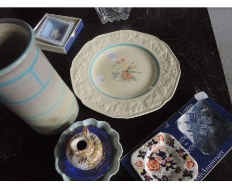 A selection of ceramics Wedgwood Jasperware, a Grays studion pottery vase, a Crown Ducal Florantine plate etc