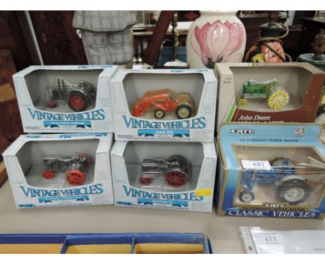 Nine ERTL die-casts, vintage and classic tractors, all in window display boxes
