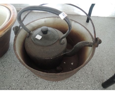 A vintage cast jam pan and kettle marked Kenrick No3