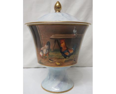 Porcelain lidded urn signed by Royal Worcester artist F. Clark, decorated in light blue-grey to resemble marble with a painte