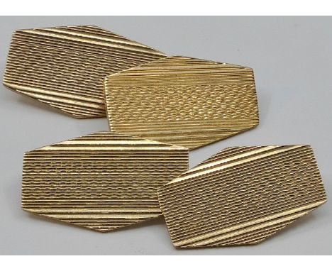 Pair of 9 carat gold hexagonal engine turned cufflinks, British hallmarks, combined weight 4.8g