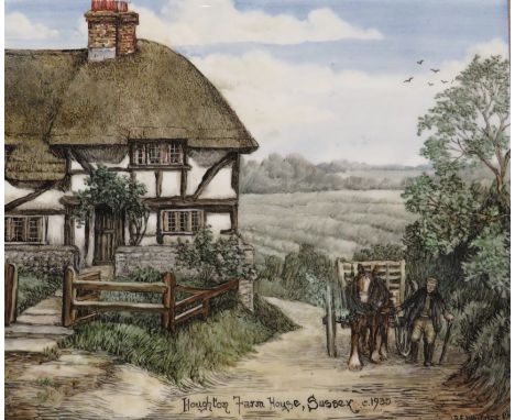 Whitaker, Rita E. - 'Houghton Farm House, Sussex c.1035', low stoving enamel on copper, signed and titled lower right, 12.5cm