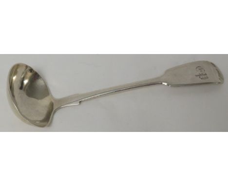 Victorian silver sauce ladle, engraved initials to terminal, marks for Exeter, 1843, maker's stamp John Osment, 0.7 ozt