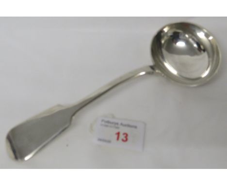 Silver fiddle back ladle, marks for Exeter, 1857, maker's stamp John Stone, 2.5 ozt