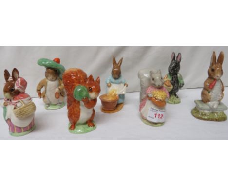 Seven Beatrix Potter Beswick figures, brown backstamps - Goody Tiptoes, Squirrel Nutkin, Little Black Rabbit, Fierce Bad Rabb