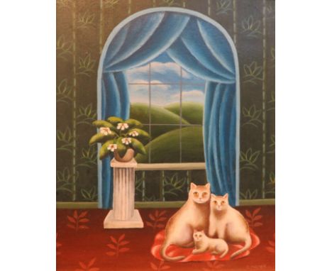 'Family Portrait', oil on board, 20.5cm x 17cm, signed J Marek lower right, the back of the frame marked with title, artist a