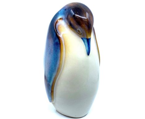 Large Goebel pottery figure of a king penguin, height 27.5cm, the base with faint impressed mark and adhesive label '(C) Goeb