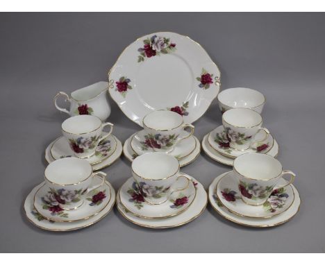 A Duchess Rose Pattern Tea Set to Comprise Six Cups, Six Saucers, Six Side Plates, Milk Jug, Sugar Bowl and a Cake Plate 