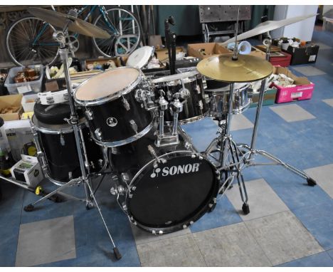 A Sonor Drum Kit with Stagg Symbols etc Accessories to Include Stool, Microphone Stand, Tambourine 