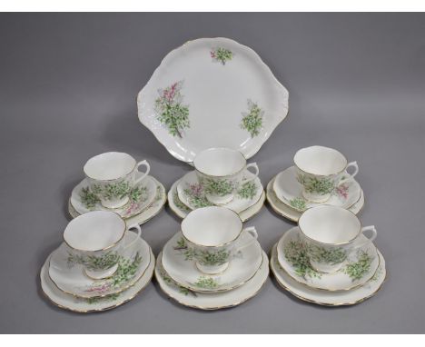 A Royal Albert Friendship Hawthorne Pattern Tea Set to Comprise Six Cups, Six Saucers, Six Side Plates and a Cake Plate 