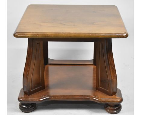 A Mid/Late 20th Century Square Top Coffee Table on Four Bun Feet, 56cm wide and 46cm high 